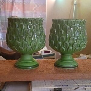 1970 Caffco Green Ceramic Goblet Set